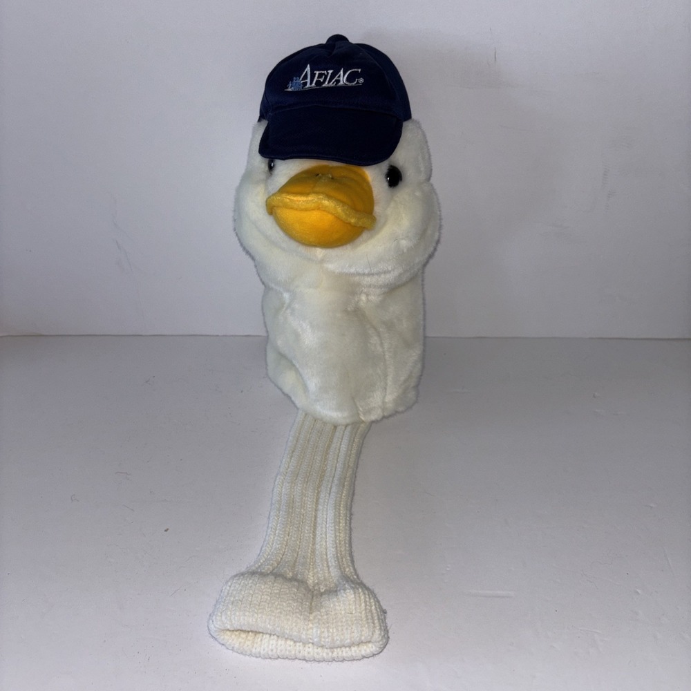Aflac Plush Duck Head Golf Club Driver Cover White With Aflac Blue Cap